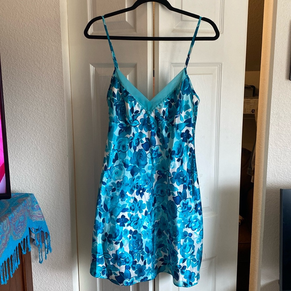 VINTAGE Blue Floral Slip Dress